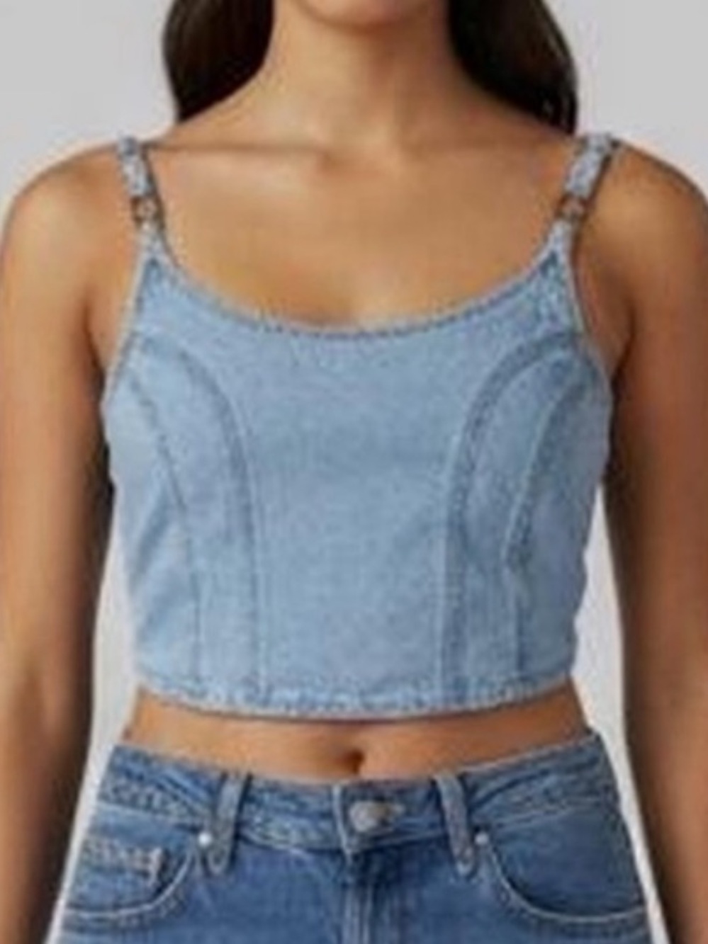 Lone Star Denim Crop Tank Top in Light Blue